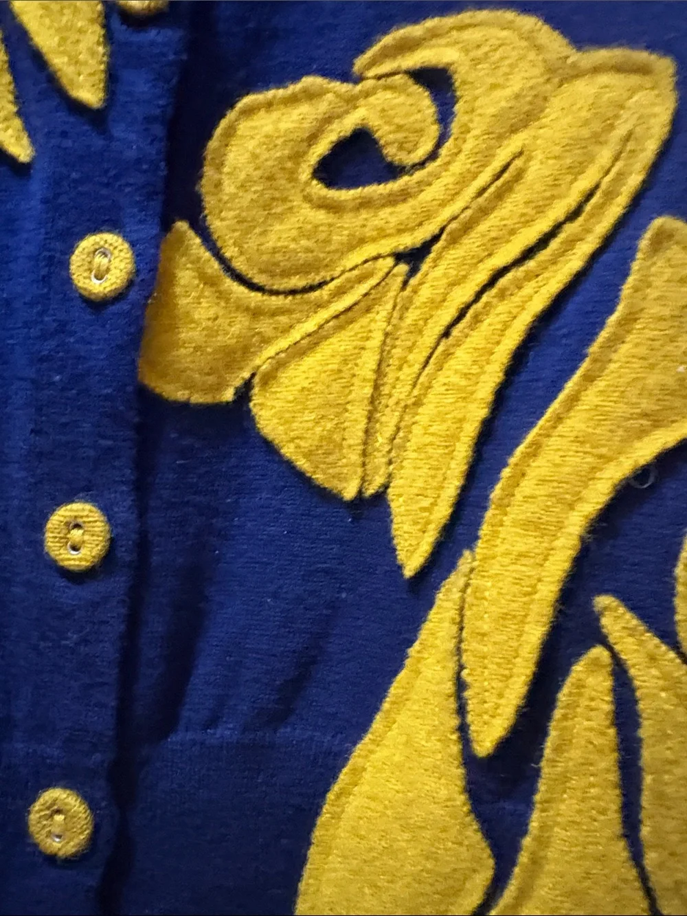 Maeve Navy Cardigan with Yellow Floral Appliqué & Yellow Button-Front Skirt